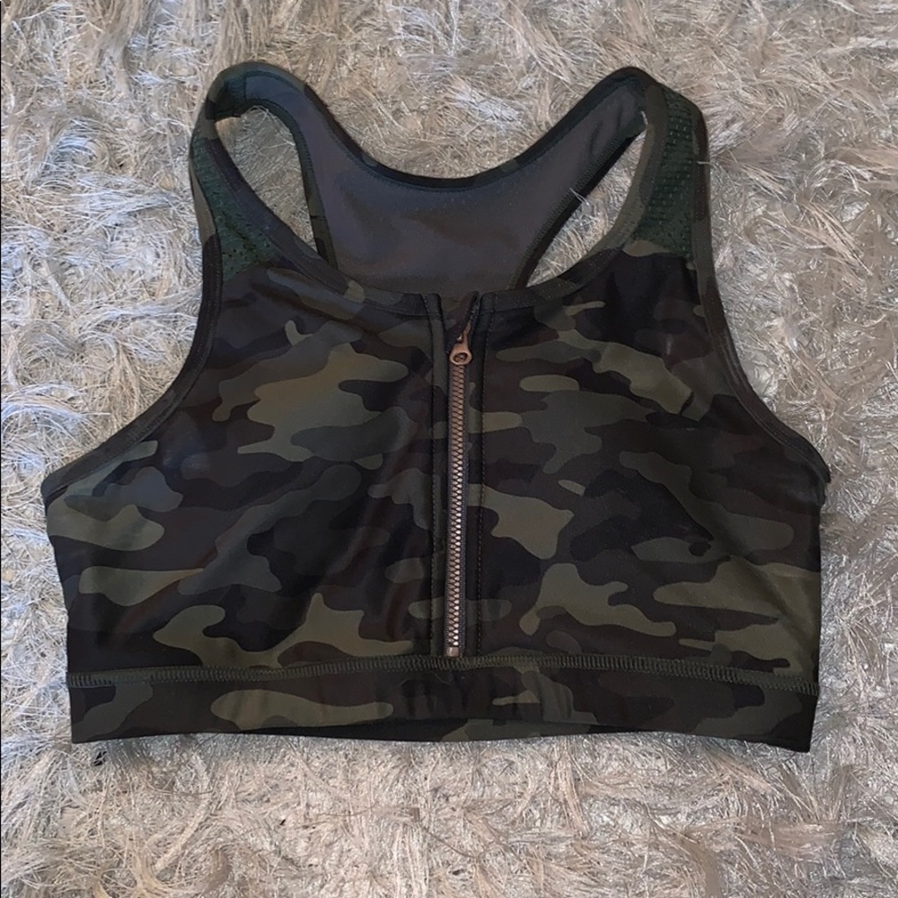 Camo zip-up sports bra